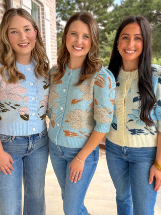 Blue Taupe Petal & Knit Short Sleeve Cardigan