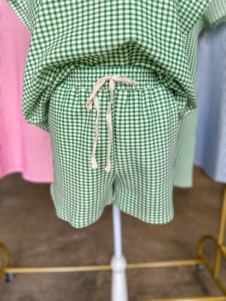 Green On Repeat Gingham Shorts Set