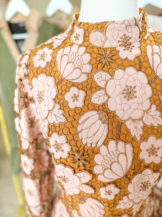 Peach/Bronze Vintage Lace Charm Mini Dress