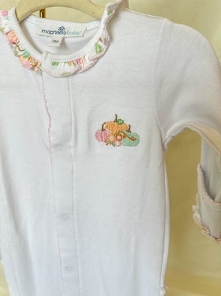 Pumpkin Blush Embroidered Ruffle Footie