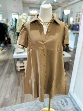 Taupe Charm Button Down Collared Dress