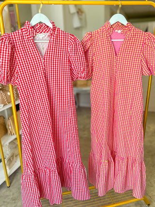 Pink Heirloom Gingham Midi Dress