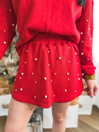 Red Holiday Pearl Charm SKORT