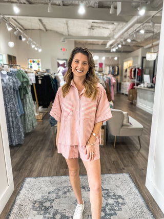 SET Blush Pink Brunch In 30A Striped Shorts & Top