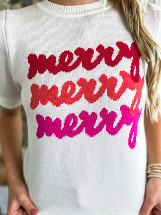 Cream Merry Times Three Short Sleeve Sweater