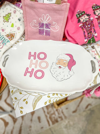 HoHoHo Santa Ripple Platter White/Pink