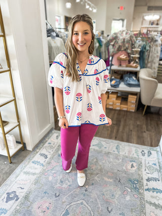 Off White Warm Weather Florals Embroidered Blouse