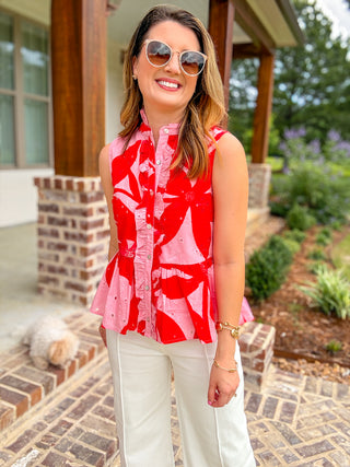 Pink Blushing Blooms Eyelet Peplum Top