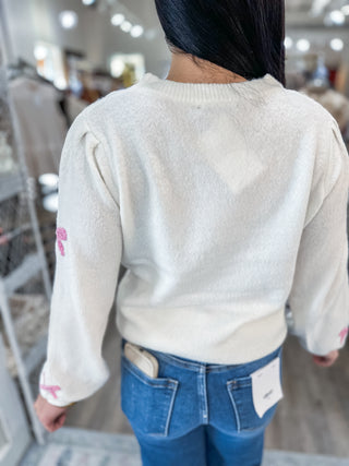Ivory/Pink Sweetest Thing Bow Sweater