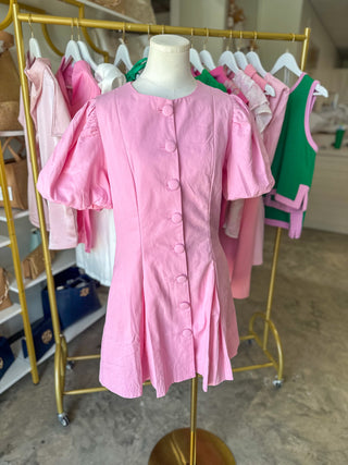 The Lovely in Pink Button Mini Dress
