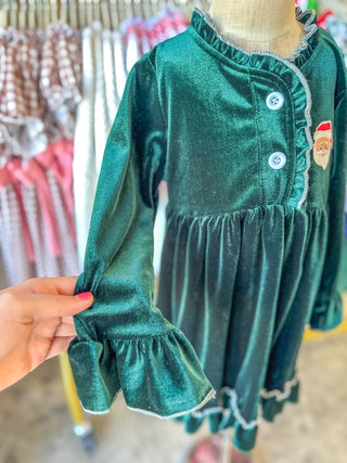 A Classic Christmas Embroidered Velvet Dress