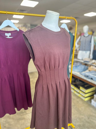 Brown Weekend Win Pleated Mini Dress
