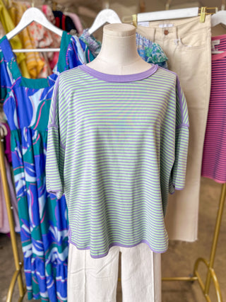 Mint/Lilac Casual Cravings Striped Oversized Knit Top
