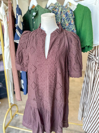 Brown Evelyn Eyelet Mini Dress