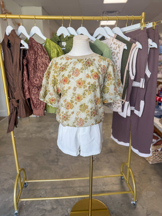 Taupe Vintage Floral Embroidered Top