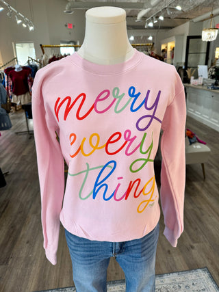 Soft Pink Merry Everything Colorful Sweatshirt