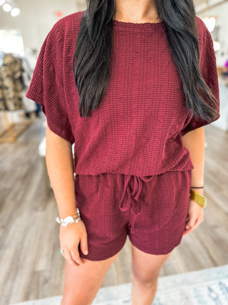 Burgundy Easy Breezy Textured Knit Shorts SET