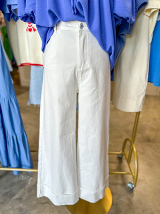 Off White Denim Simply Styled Cuffed Wide Leg Denim Jeans