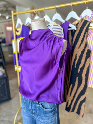 Purple Girls Night Satin Mock Neck Top