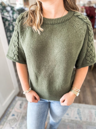 Olive Braided Charm Knit Top