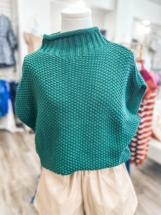 Green Knit Drop Shoulder Sweater Top