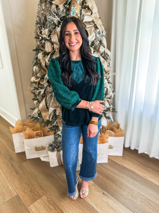 Green Living for Texture Half Sleeve Sparkle Velvet Top