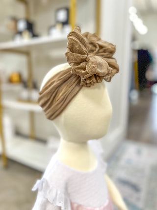 Mocha Frilly Frou Ruffle Headband Bow