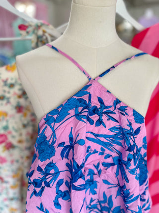 The Pink Palm Paradise Halter Maxi Dress