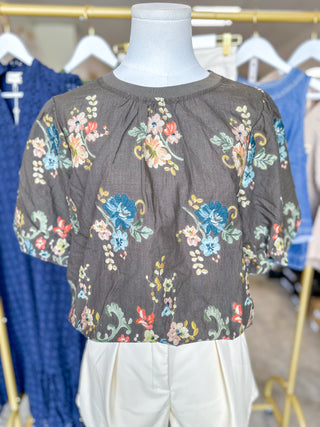 Brown Garden Tapestry Embroidered Top