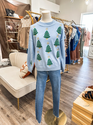 Soft Blue Christmas Trees Are Dazzling Sweater