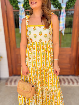 Yellow Floral State of Mind Stripe Midi Dress