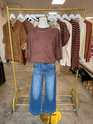 Brown A Little Sparkle Crewneck