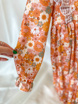 Rust Floral & Plaid Print Dress