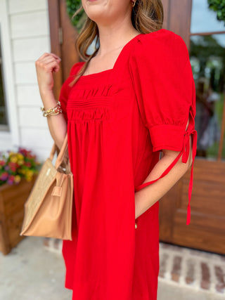 Red Dream Girl Smocked Mini Dress