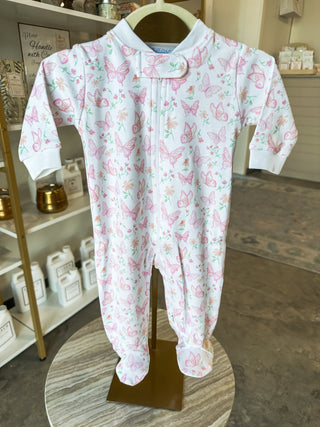 Butterflies Print Zipper Footie
