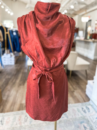 Rust Find Her Dancing Mock Neck Mini Dress