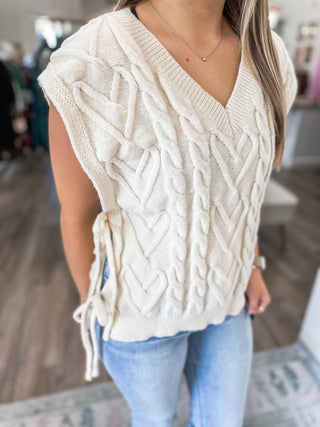 Cream Fall Thread Cable Knit Sweater Top