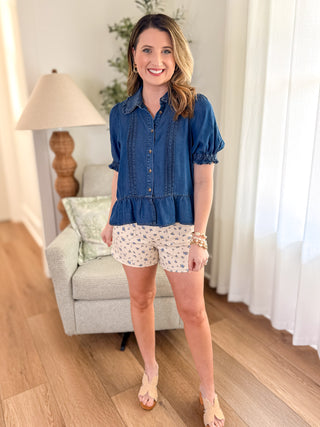 Sweet Little Denim Peplum Top