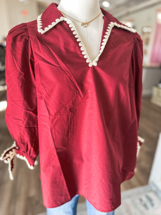 Garnet Sweet Stitch Poplin Blouse