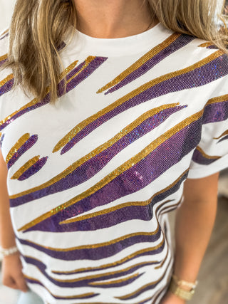 Tiger Stripe Sequin Cuff Sleeve Top