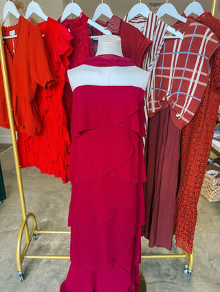 Wine Ruffled Romance Maxi Dress W/ Neck Scarf