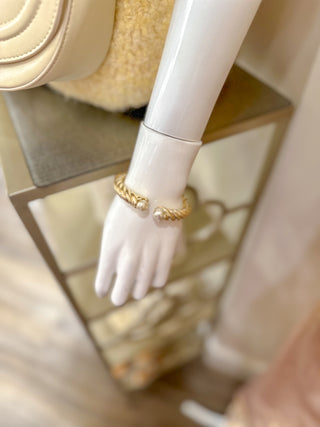 Timeless & Twisted Pearl Gold Bangle Bracelet