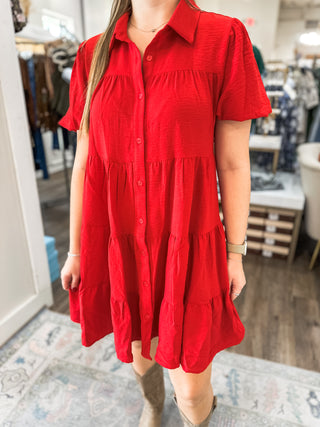Red Breezy Tiered Airflow Dress