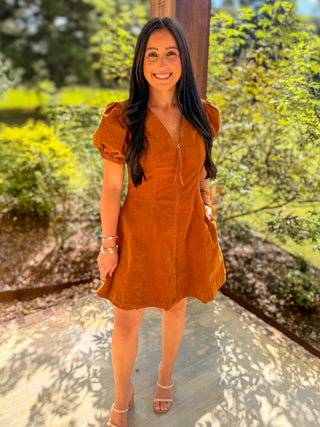 Camel Autumn Ember Zip Mini Dress