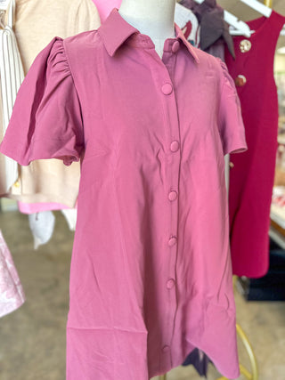 Mauve Charm Button Down Collared Mini Dress