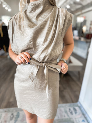 Mocha Find Her Dancing Mock Neck Mini Dress