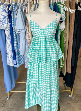 Mint Green Gingham Midi Skirt Set
