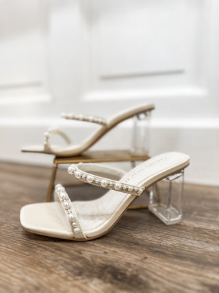 Mae Pearl Detail Strappy Clear Heels