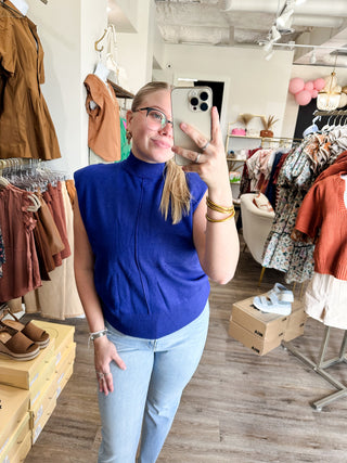 Royal Blue Alli Solid Mock Neck Top