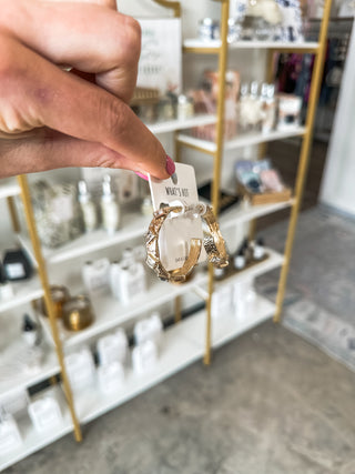 Clear Diamond Crystals Gold Textured 2' Hoop Earrings